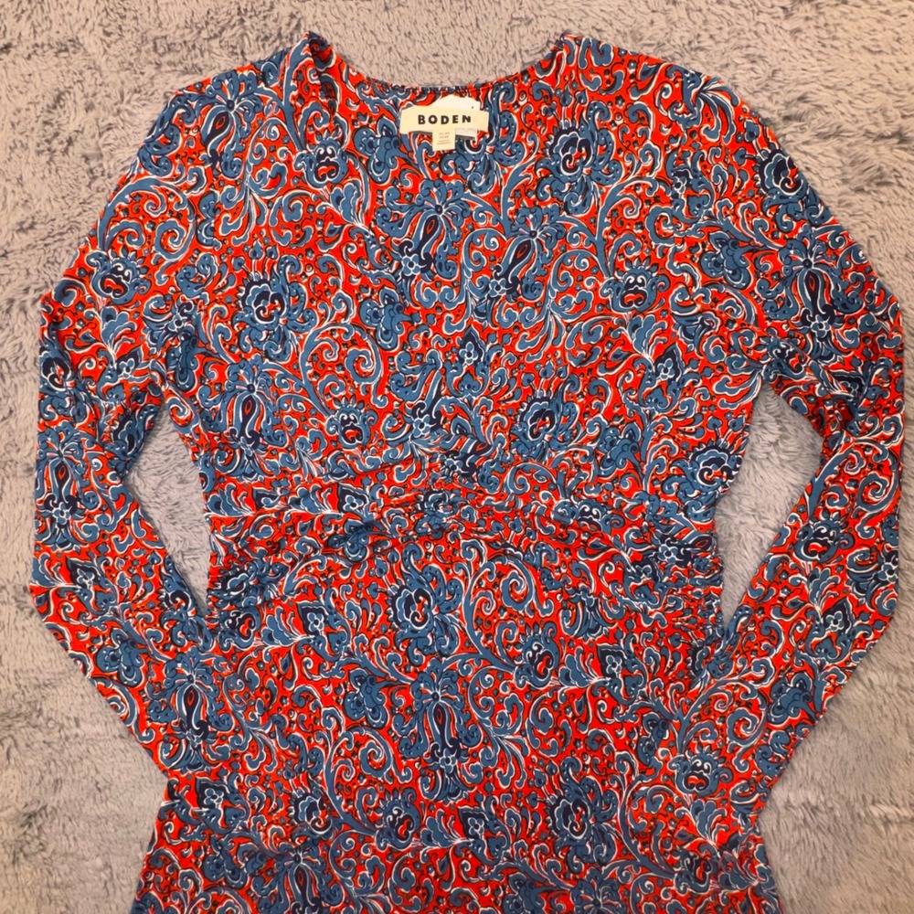 Boden Elodie Empire Midi Dress
Fiesta Orange Botanic Terrace Women's 12 Stretch - Picture 9 of 16